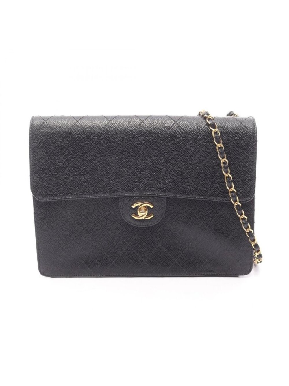 Chanel Shoulder Bag Quilted Black Caviar Leather Chain